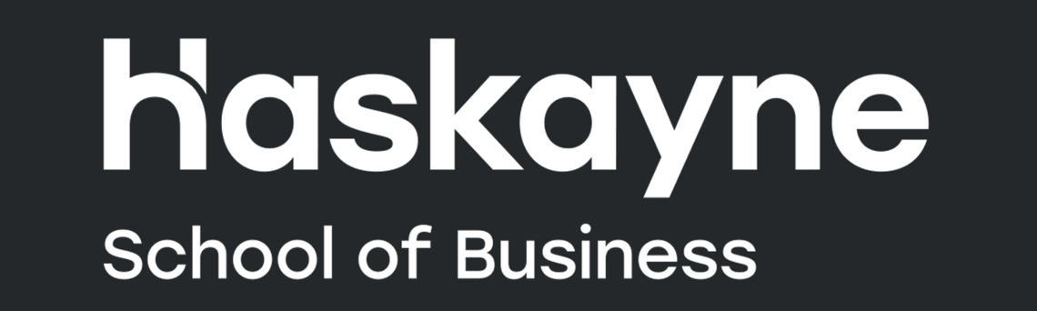 Haskayne School of Business reverse single colour white logo